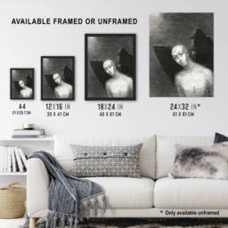 Artery8 Fallen Angel Spreads Black Wings Redon Vintage Framed Wall Art Print in Grey - Size: A4 - thumbnail 3