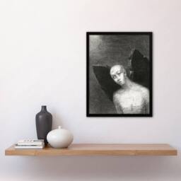 Artery8 Fallen Angel Spreads Black Wings Redon Vintage Framed Wall Art Print in Grey - Size: A4 - thumbnail 4