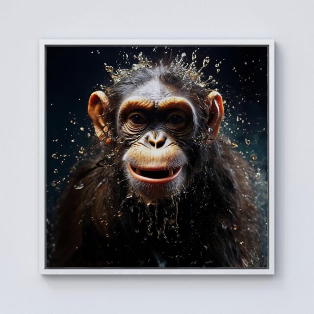 Warren Reed - Designer Realistic Monkey Face Splashart Framed Canvas in Off-White - Size: w40 inch x h40 inch - image 1