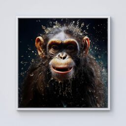 Warren Reed - Designer Realistic Monkey Face Splashart Framed Canvas in Off-White - Size: w40 inch x h40 inch - thumbnail 1