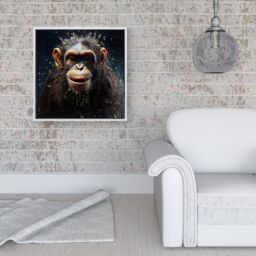 Warren Reed - Designer Realistic Monkey Face Splashart Framed Canvas in Off-White - Size: w40 inch x h40 inch - thumbnail 2