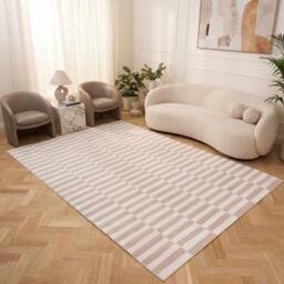 THE RUGS Loft Striped Living Room Area Rug & Runners Soft Pile in Beige - Size: 80 cm x 150 cm - thumbnail 3