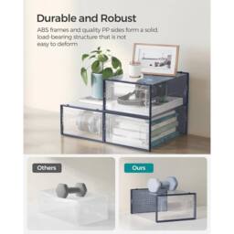 SONGMICS Pack of 18 Medium Stackable Storage Organisers Foldable Boxes in Dark Blue - thumbnail 5