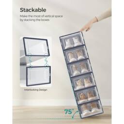 SONGMICS Pack of 18 Medium Stackable Storage Organisers Foldable Boxes in Dark Blue - thumbnail 4