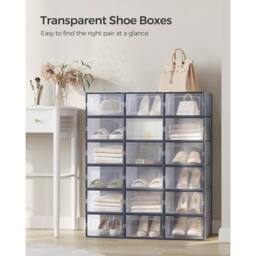 SONGMICS Pack of 18 Medium Stackable Storage Organisers Foldable Boxes in Dark Blue - thumbnail 3