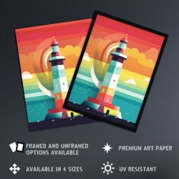 Artery8 Lighthouse Mid Century Modern Colourful Flat Style Bathroom Art Kids Cheerful Unframed Wall Art Print Poster Home Decor Premium - thumbnail 2