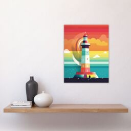 Artery8 Lighthouse Mid Century Modern Colourful Flat Style Bathroom Art Kids Cheerful Unframed Wall Art Print Poster Home Decor Premium - thumbnail 4