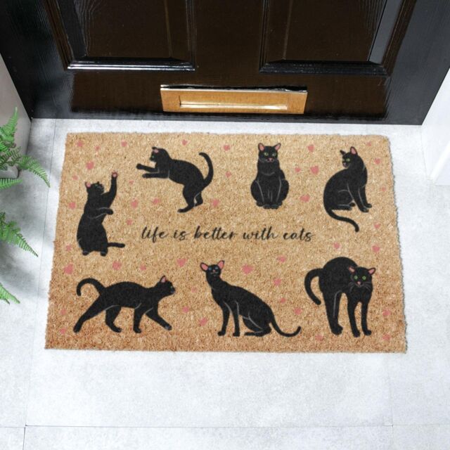 Artsy Mats Life Is Better With Cats Doormat (60 x 40cm) in Brown - Size: 40 cm x 60 cm - image 1