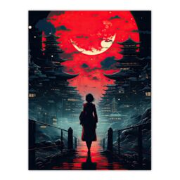 "Artery8 Wall Art Print Tokyo Midnight Cyberpunk Conceptual Cityscape Poster Picture in Red - Size: W18"" x H24""" - thumbnail 1