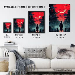 "Artery8 Wall Art Print Tokyo Midnight Cyberpunk Conceptual Cityscape Poster Picture in Red - Size: W18"" x H24""" - thumbnail 3