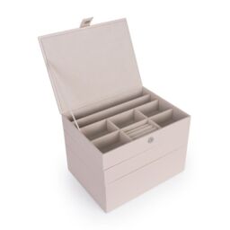 JLY Jewellery Box with Velvet Lining Organiser Storage Case Stackable 3 Layers in Beige - Size: 1 Pack