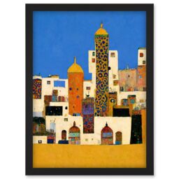 Artery8 Moroccan Cityscape Buildings Klimt Style Bold Artwork Framed Wall Art Print A4 in Black - thumbnail 1