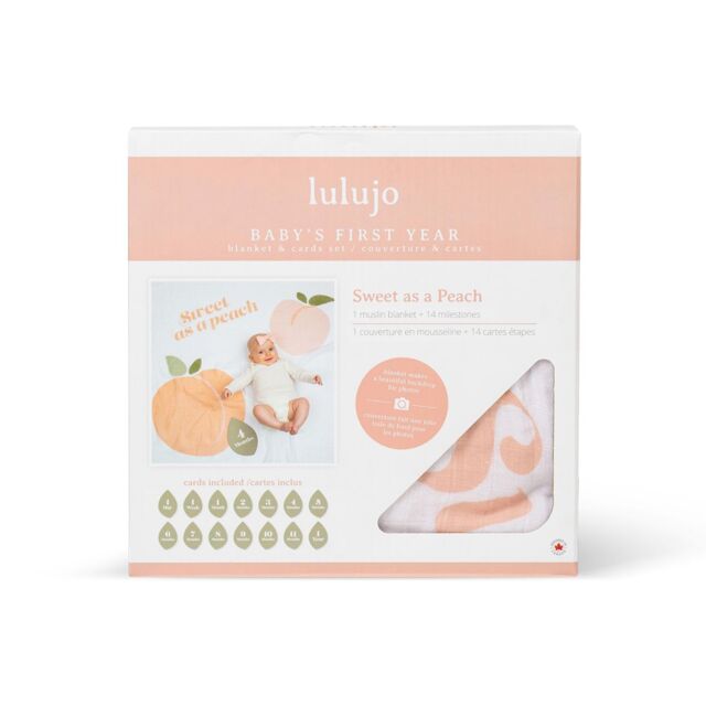 Lulujo Single Cotton Swaddle & Cards Gift Set- Sweet as a Peach