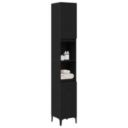 Berkfield Home Bathroom Cabinet Black Oak 30x30x190 cm Engineered Wood - Size: 30 x 30 x 190 cm - thumbnail 3