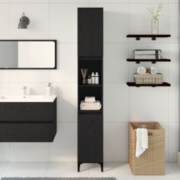 Berkfield Home Bathroom Cabinet Black Oak 30x30x190 cm Engineered Wood - Size: 30 x 30 x 190 cm - thumbnail 4