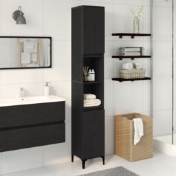 Berkfield Home Bathroom Cabinet Black Oak 30x30x190 cm Engineered Wood - Size: 30 x 30 x 190 cm - thumbnail 1