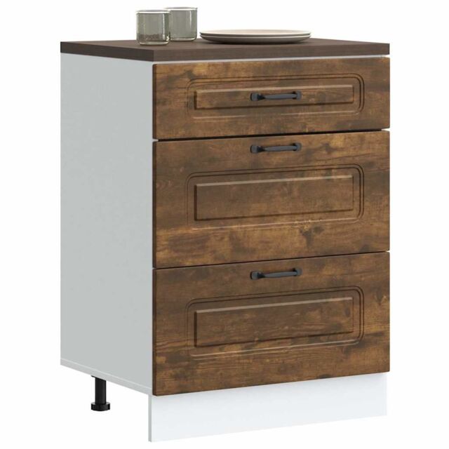 Berkfield Home Kitchen Base Cabinet Kalmar Smoked Oak Engineered Wood in Brown - image 1