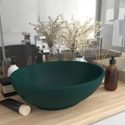 Berkfield Home Luxury Basin Oval-shaped Matt Dark Green 40x33 cm Ceramic - thumbnail 1