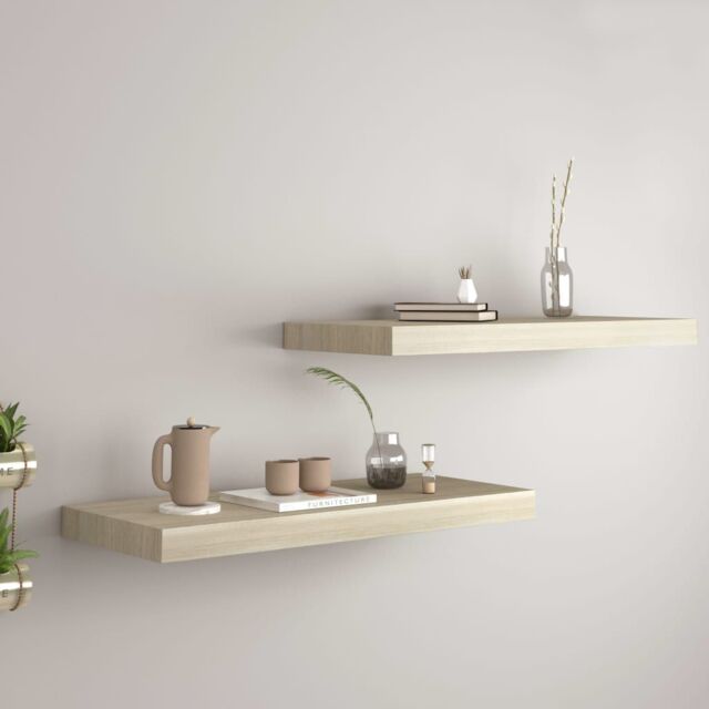 Berkfield Home Floating Wall Shelves 2 pcs Oak 60x23.5x3.8 cm MDF in Brown - image 1