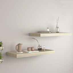 Berkfield Home Floating Wall Shelves 2 pcs Oak 60x23.5x3.8 cm MDF in Brown - thumbnail 1