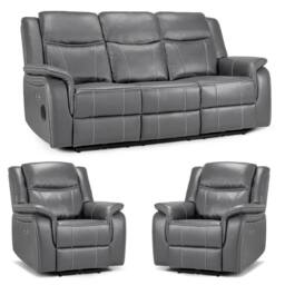 Furnishings For Less UK Orlando Grey Leather 3 Piece Electric Reclining Sofas 3 + 1 + 1 - thumbnail 1