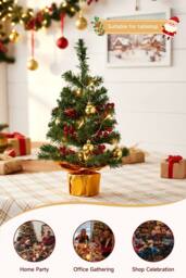 Living and Home 53cm Mini Pre-lit Christmas Tree with Ball Ornaments & Red Berries in Green - thumbnail 2