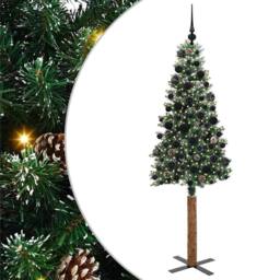 Berkfield Home Elegant Slim Christmas Tree with 300 LEDs Green & White 180 cm - thumbnail 3