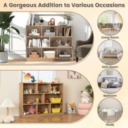 Costway Wood Storage Cube Bookcase 3 Tier 8 Cube Open Shelf Storage Cabinet in Natural - thumbnail 6