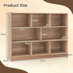 Costway Wood Storage Cube Bookcase 3 Tier 8 Cube Open Shelf Storage Cabinet in Natural - thumbnail 2
