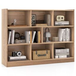 Costway Wood Storage Cube Bookcase 3 Tier 8 Cube Open Shelf Storage Cabinet in Natural