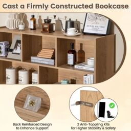 Costway Wood Storage Cube Bookcase 3 Tier 8 Cube Open Shelf Storage Cabinet in Natural - thumbnail 5