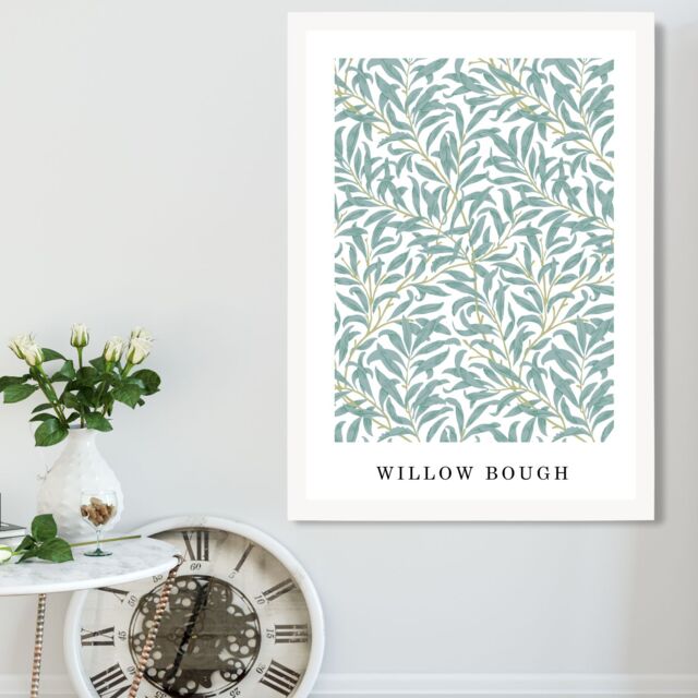 ARTZE Vintage William Morris Green & Yellow Willow Pattern Art Print / White Frame / SIZE: A2 - Size: A4 - image 1