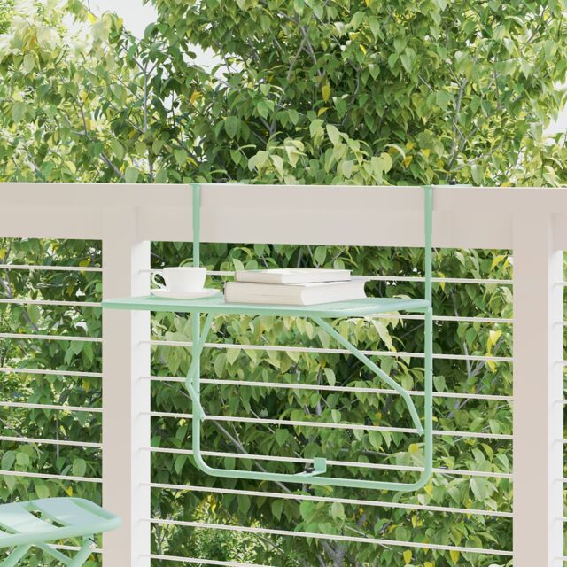 Berkfield Home Foldable Hanging Balcony Table - Mint Green, 60x40 cm, Steel in Green - Size: 60x40 cm