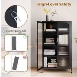 Gymax 5-Tier Tall Kitchen Pantry 2-Door Microwave Stand on Wheels Cabinet in Black - thumbnail 5