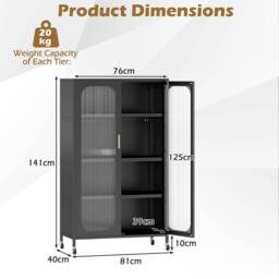 Gymax 5-Tier Tall Kitchen Pantry 2-Door Microwave Stand on Wheels Cabinet in Black - thumbnail 2
