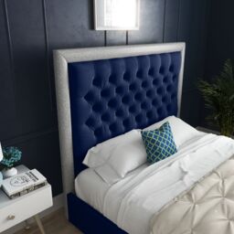 DS Living Cheltenham Glitter & Blue Velvet Upholstered Bed Frame - Size: Small Double - thumbnail 2