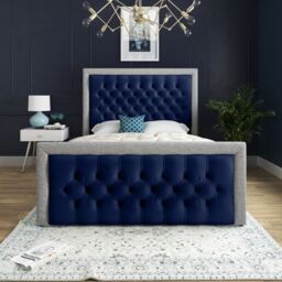 DS Living Cheltenham Glitter & Blue Velvet Upholstered Bed Frame - Size: Small Double - thumbnail 3