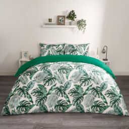 OHS Tropical Leaf Duvet Cover Reversible Bedding Set in Dark Green - Size: King - thumbnail 1