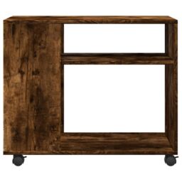 Berkfield Home Side Table with Wheels Smoked Oak 70x35x60 cm Engineered Wood in Brown - Size: 70 x 35 x 60 cm - thumbnail 5