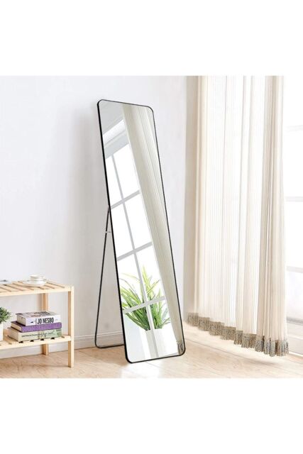 Living and Home 37x147cm Black Metal Frame Full-Length Mirror with Stand - Wall-Mounted/Floor-Standing for Bedrooms, Dorms & Compact Spaces - image 1