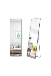 Living and Home 37x147cm Black Metal Frame Full-Length Mirror with Stand - Wall-Mounted/Floor-Standing for Bedrooms, Dorms & Compact Spaces - thumbnail 3