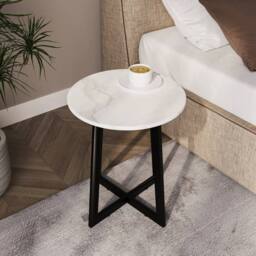 Havendro White Marble Look Coffee Table with Steel Frame