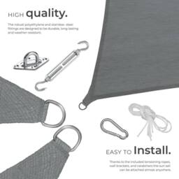 tectake Sun Sail Sonny, Uv Protected, Water-Resistant & Anti-Tear in Grey - Size: Large - thumbnail 3