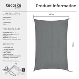 tectake Sun Sail Sonny, Uv Protected, Water-Resistant & Anti-Tear in Grey - Size: Large - thumbnail 6