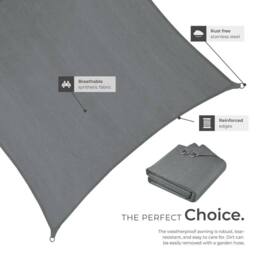 tectake Sun Sail Sonny, Uv Protected, Water-Resistant & Anti-Tear in Grey - Size: Large - thumbnail 5