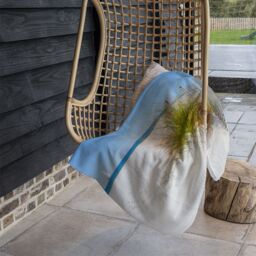 Benjamin Tate Design dune fence by sea grass with sailboat on horizon Designer Blanket in Natural - Size: 120 cm x 150 cm - thumbnail 3