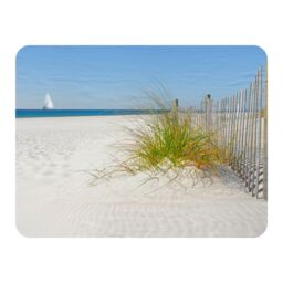 Benjamin Tate Design dune fence by sea grass with sailboat on horizon Designer Blanket in Natural - Size: 120 cm x 150 cm - thumbnail 1