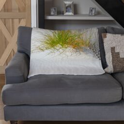 Benjamin Tate Design dune fence by sea grass with sailboat on horizon Designer Blanket in Natural - Size: 120 cm x 150 cm - thumbnail 2