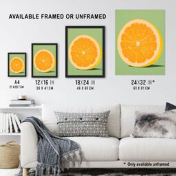 Artery8 Wall Art Print Sliced Orange on Green Pastel Duotone Colour Block Fruit Kitchen Artwork Framed - Size: A4 - thumbnail 3