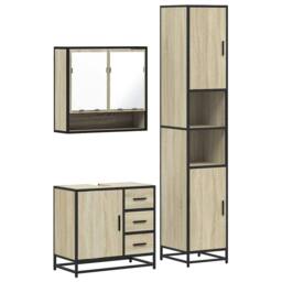 Berkfield Home 3 Piece Bathroom Furniture Set Sonoma Oak Engineered Wood in Light Tan